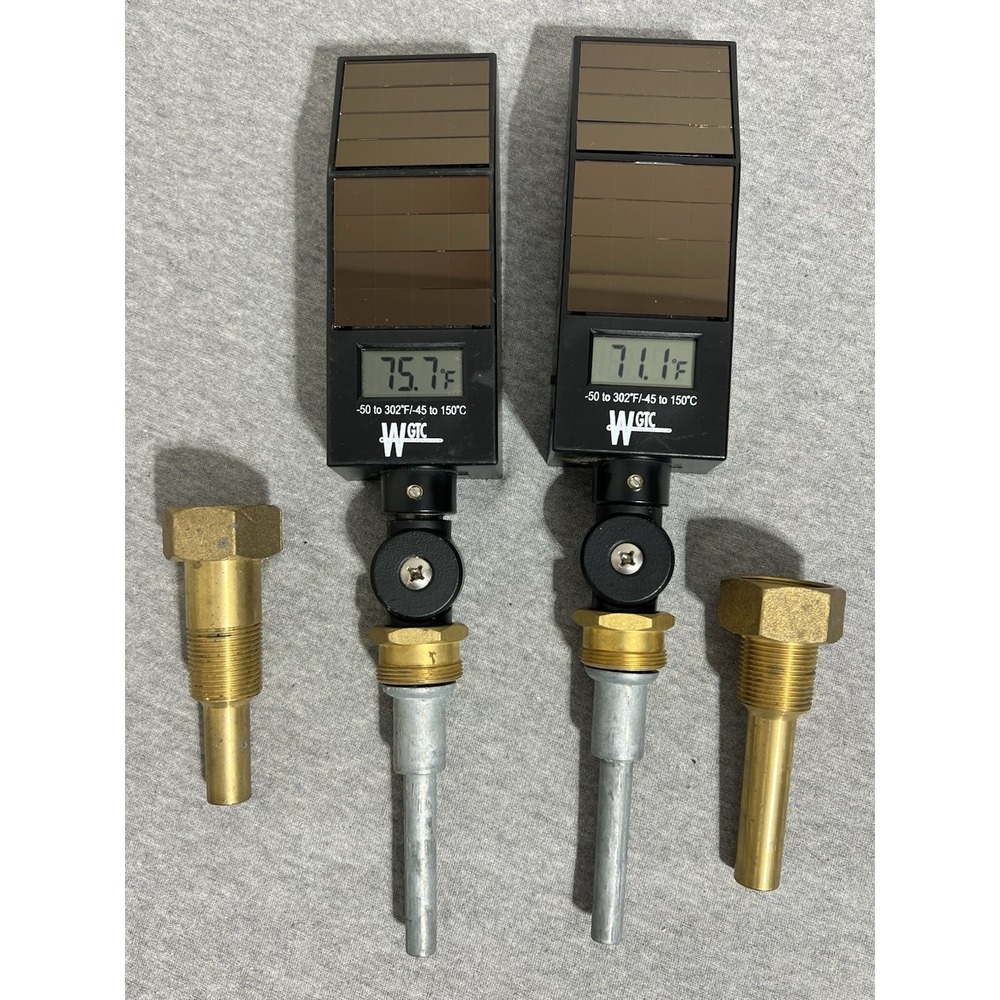 2 WGTC Model#AADHFC Solar Thermometer & 2 Thermowell Couples 3/4" Npt Thread